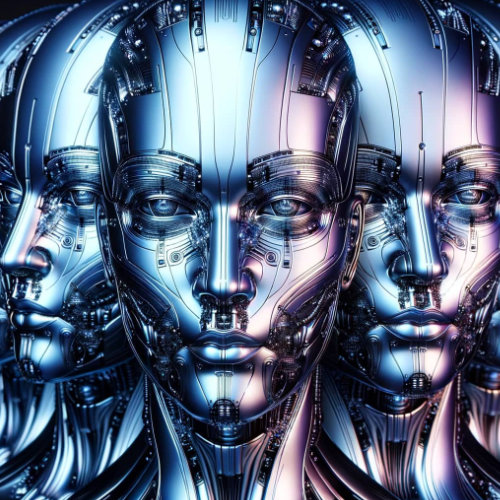 Kognitive-KI-automatisierung von prozessen und repetitive aufgaben mit ki-bild von 3 roboter köpfen